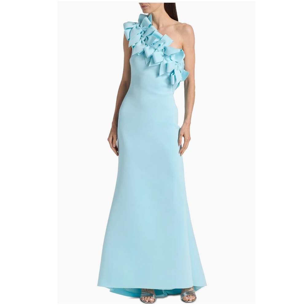 Badgley Mischka Ruffle One-Shoulder Gown